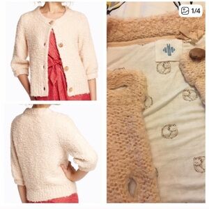 Anthropologie HWR Nubby Peach Sweater M Fox Lining Cozy Knit womens Cardigan M